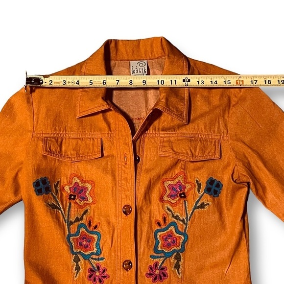 Vintage Boho F. L. Malik Women’s Orange Floral Embroidered Jacket Size M READ - Picture 4 of 9